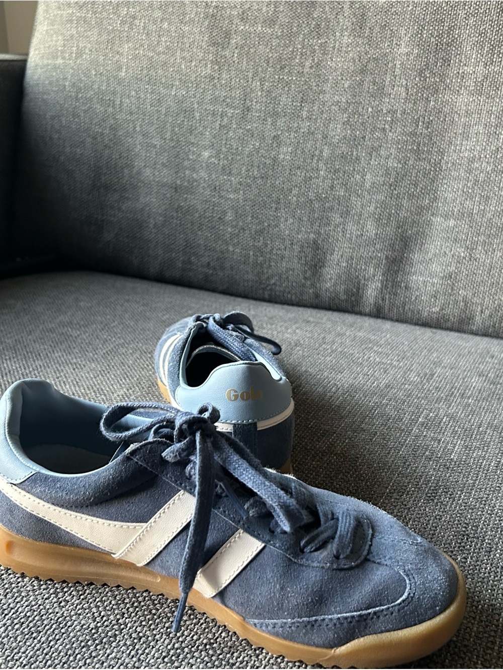 Gola Navy Suede Sneakers with White Chevrons and Gum Sole